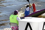 Deutsch: Kanusport bei den Olympischen Jugendspielen 2018; Tag 10, 16. Oktober 2018; Finale Jungen Einer-Kajak-Slalom: Lan Tominc (Slowenien, Gold) - Guan Changheng (China, Silber) - Tom Bouchardon (Frankreich, Bronze) English: Canoeing at the 2018 Summer Youth Olympics at 16 October 2018 – Boys' K1 slalom Gold Medal Race: Lan Tominc (Slovenia, gold) - Guan Changheng (China, silver) - Tom Bouchardon (France, bronze)