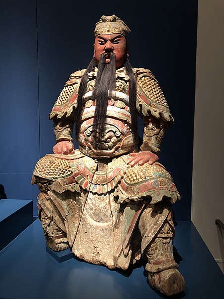 Wooden statue of Guan Yu in mountain pattern armour, 16th c. Ming dynasty