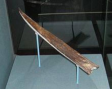 Wooden spear point from about 420,000 years ago. Natural History Museum, London Clacton Spear 02.jpg
