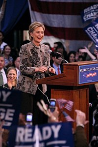 Hillary Clinton greets supporters after her New Hampshire Primary win. Clinton New Hampshire Victory.jpg