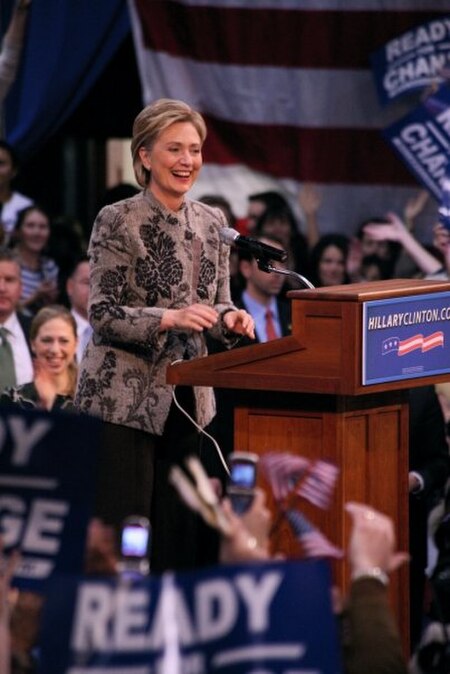 Hillary Clinton greets supporters after her New Hampshire Primary win.