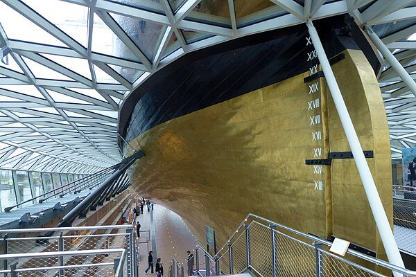 The metal sheathing of Cutty Sark, made from the copper alloy Muntz metal