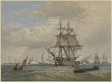 Departure of HMS Neptune for the Baltic Sea, 16 March 1854. Prince Regent is shown second from the right Departure of HMS Neptune for the Baltic Sea, 16 March 1854. RCIN 920287.jpg
