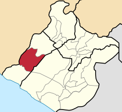 Location of the district in the Jorge Basadre province and in the Tacna region