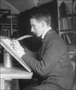 Edward Johnston, a famous British calligrapher, at work in 1902