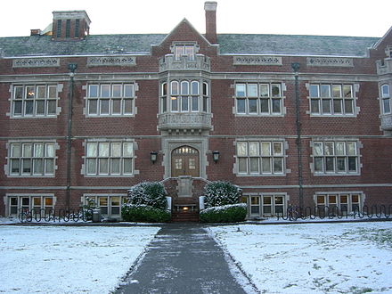 Reed College's Eliot Hall on a rare snowy day