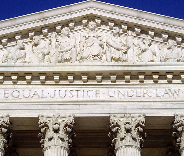 The U.S. Supreme Court Building opened in 1935, inscribed with the words "Equal Justice Under Law" which were inspired by the Equal Protection Clause.