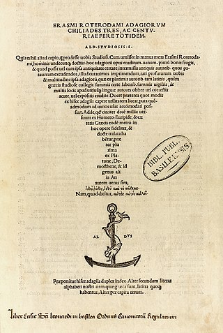 <i>Adagia</i> Collection of Greek and Latin proverbs, compiled by Erasmus of Rotterdam