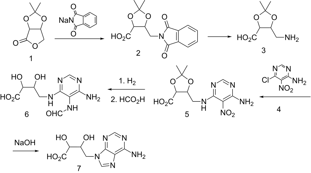 Eritadenine synthesis: Alternative synthesis: Eritadenine synthesis.svg