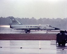 F-106 Delta Dart taking off on a rainy day F-106A 101st FIS taking off on rainy day.jpg