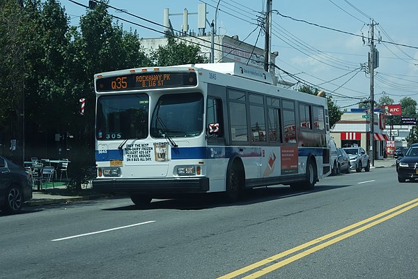 A Rockaway-bound Q35 bus on Flatbush Avenue in Brooklyn