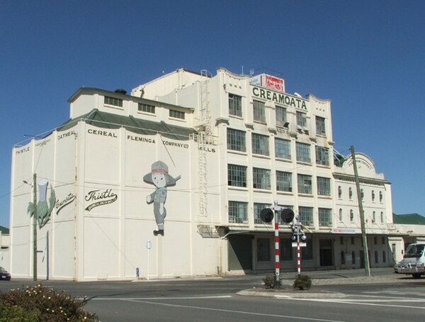 Fleming's Rolled Oats factory, a major landmark in central Gore.