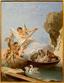 Fuga numa gôndola. Por Tiepolo, no Museu Nacional de Arte Antiga, em Portugal.