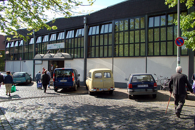 Modern market hall in Frankfurt-Höchst, where the market dates back to at least 1356