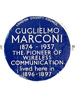 GUGLIELMO MARCONI 1874-1937 PELOPOR KOMUNIKASI NIRKABEL tinggal di sini di 1896-1897.jpg
