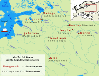 <span title="Old Norse-language text"><i lang="non">Garðaríki</i></span> Old Norse name for Rus