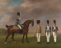 10th Hussars, 1793, by George Stubbs; the regiment was known at this time for its elaborate and expensive uniforms George Stubbs (1724-1806) - Soldiers of the 10th Light Dragoons - RCIN 400512 - Royal Collection.jpg