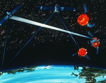 An artist's concept of a ground / space-based hybrid laser weapon, 1984