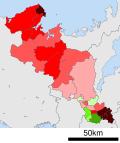 Growth rate map of municipalities of Ibaraki prefecture, Japan