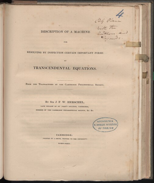 File:Herschel - Description of a machine for resolving by inspection certain important forms of transcendental equations, 1832 - 687143.tiff