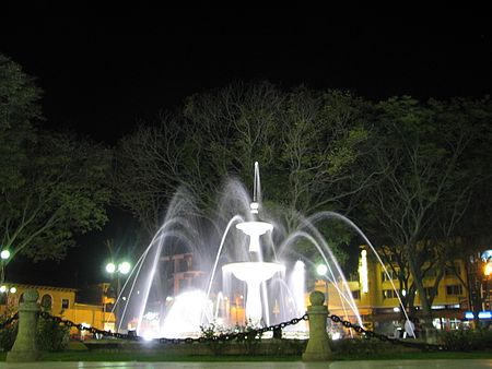 Huánuco Plaza Fountain by Night.jpg