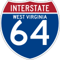 24 in by 24 in (600 mm by 600 mm) West Virginia Interstate shield, made to the specifications of the sign detail. Uses the Roadgeek 2005 fonts. (United States law does not permit the copyrighting of typeface designs, and the fonts are meant to be copies of a U.S. Government-produced work anyway.)