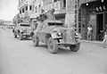 Armoured cars of the Royal Air Force Regiment on patrol in a street in Batavia, 19 December 1945.