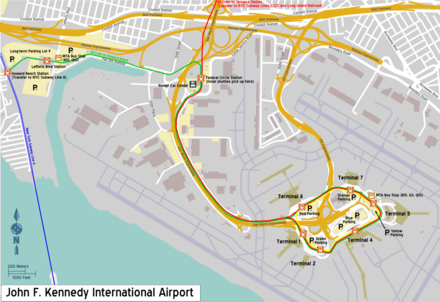 Airport map, including terminals and AirTrain system