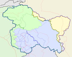 Map showing the location of the temple relative to the Kashmir region and Pakistan