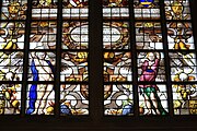 English: Detail of the stained-glass window number 4 in the Sint Janskerk at Gouda, Netherlands: "Coats of arms of Rijnland"