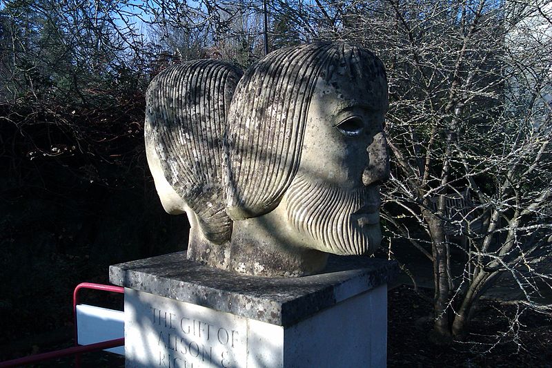 File:Janus Head (1997) Public Sculpture by John Skelton, Grange Gardens, Lewes.jpg