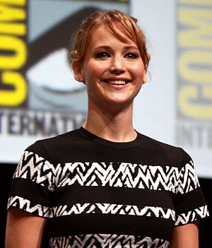 A photograph of Jennifer Lawrence smiling and looking forward to the camera