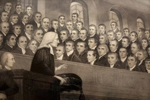Wesley preaching to his assistants in the City Road Chapel (now Wesley's Chapel), London