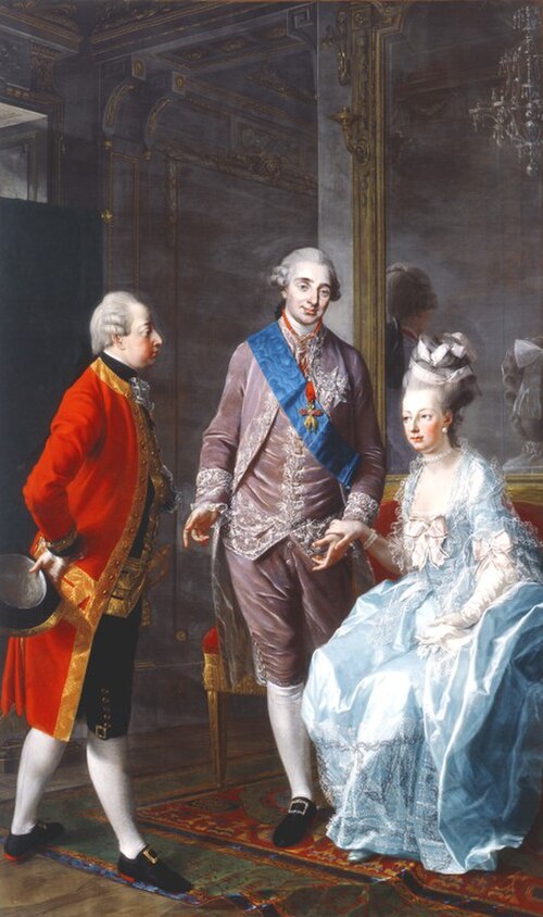 Archduke Maximilian Francis of Austria visits Marie Antoinette and Louis XVI on 7 February 1775 at the Château de la Muette (painting by the Austrian 