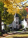 A church in downtown Katonah on a fall day