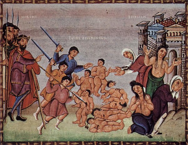 Massacre of the Innocents, 10th century depiction. Herod on the left.