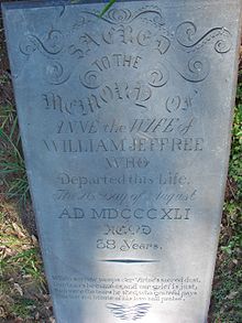 Gravestone of Anne, wife of William Jeffree, who died in 1841 aged 38 Lapide do cemiterio de Gongo Soco (1512184598).jpg