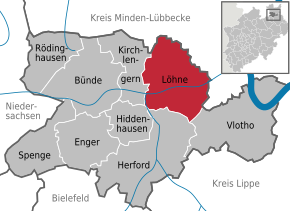 Poziția orașului Löhne pe harta districtului Herford
