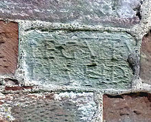 Roman inscription, recording the presence of Legio VI Victrix on Hadrian's Wall nearby, now built into the priory wall. Legion VI dedication stone, Lanercost Priory - geograph.org.uk - 2594418.jpg