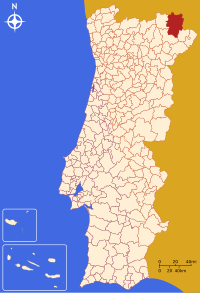 Bragança belediyesini gösteren Portekiz haritası