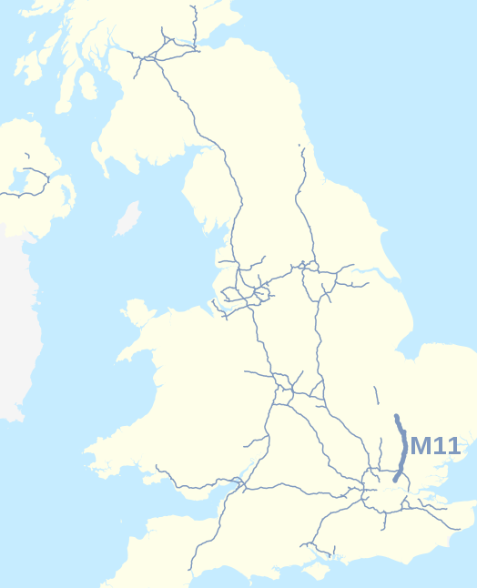 M11 motorway (Great Britain) map.svg