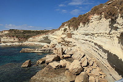 Cliffs of Upper Globogerina Limestone Formation at Il-Hofra l-Kbira near Marsaxlokk Malta - Marsaxlokk - Triq Delimara - Il-Hofra l-Kbira 12 ies.jpg