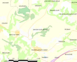 Mapa obce Savigny-sur-Ardres