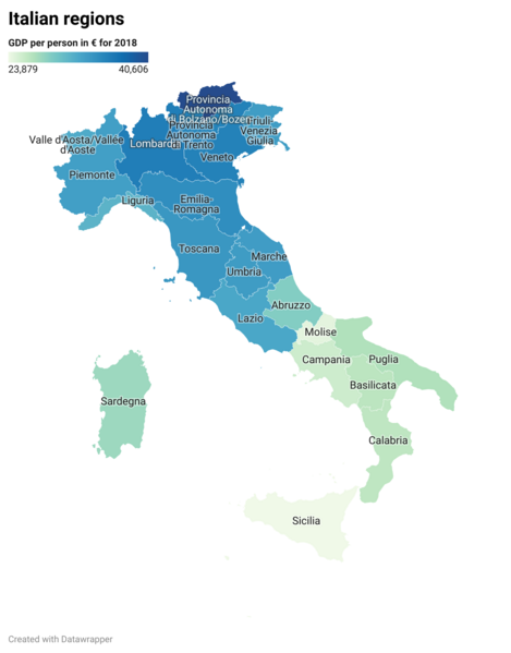 File:Map of Italian regions by GDP per capita in euros (2018) shades of blue-green.png