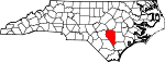 Mapa de Carolina del Norte con la ubicación del condado de Sampson