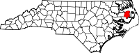 Locatie van Tyrrell County in North Carolina