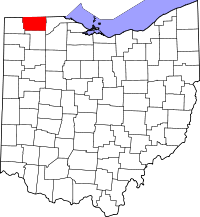 Mapo de Ohio kun kantono Fulton emfazita