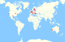 There were 23 Freenode servers around the world as of October 2014 Map of freenode servers.svg