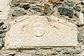 English: Pediment of a Roman grave stele with the head of medusa (CSIR II/5, 422), at the southern wall Deutsch: Pediment einer Grabstele mit Medusenhaupt (CSIR II/5, 422), an der Süd-Wand