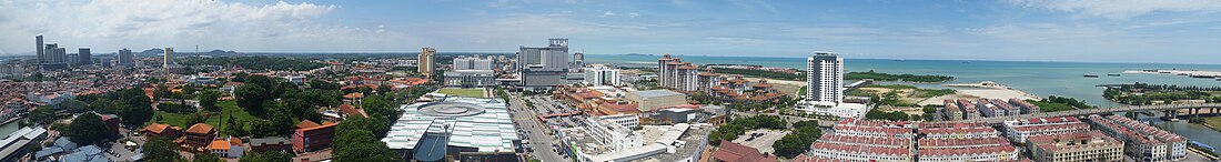 Panorama view of Downtown and Strait of Malacca